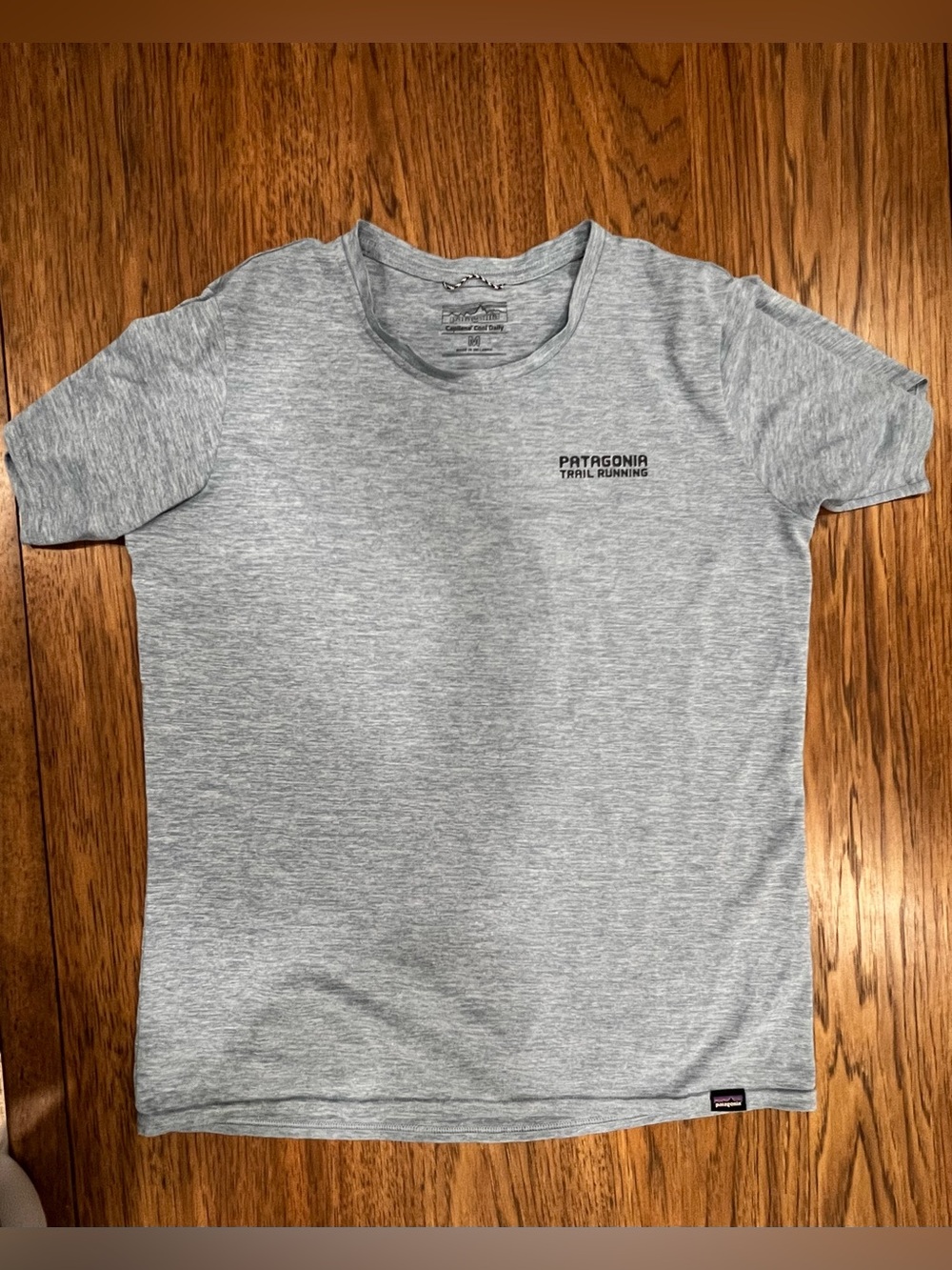 Patagonia Short Sleeve Trail Running Tee — Heather Gray/Blue